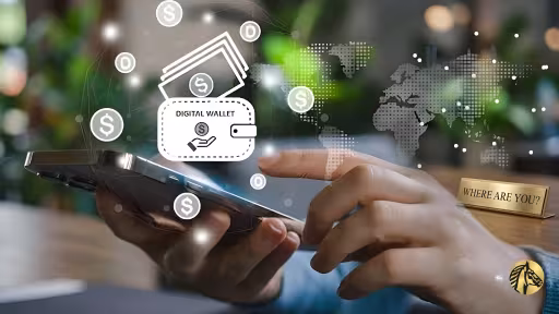 Encrypted digital wallet interface on a smartphone safeguarding financial data and credit cards. 