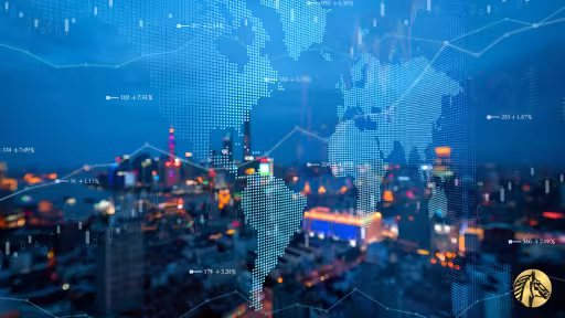 Digital world map showcasing international trade finance networks and global market connectivity. 