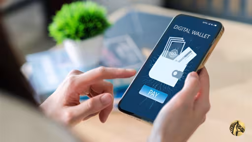 Secure digital wallet app on smartphone ready to process safe online payments. 